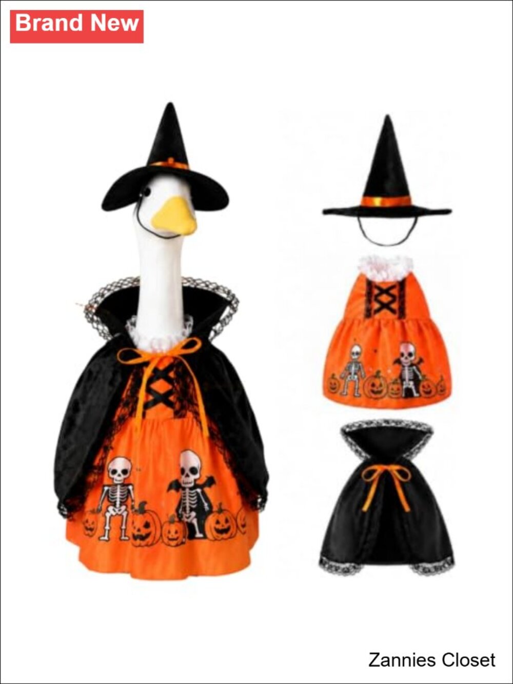 👻 Halloween Porch Goose Outfit 23 Inch Witch Costume with Hat Skeleton Dress